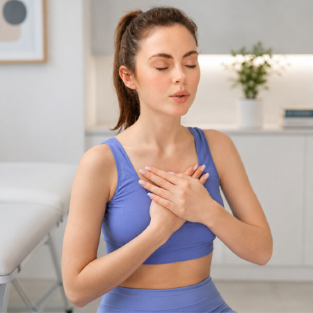 Paciente realizando ejercicios de fortalecimiento para los pulmones, ideal para el control del asma, alivio de la tos persistente y rehabilitación post-covid en Tlalnepantla de Baz.