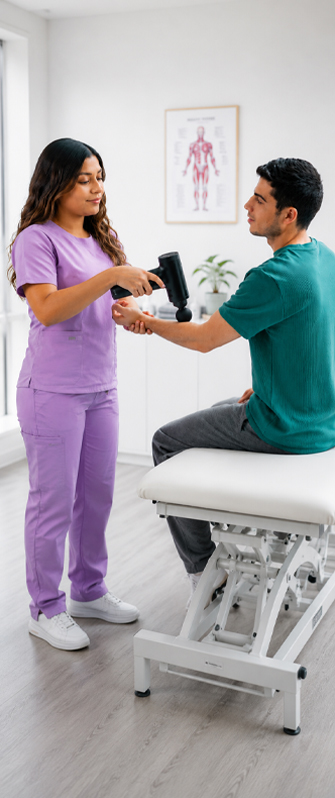 Especialista aplicando terapia física y rehabilitación metabólica para pacientes con diabetes, control de hipertensión, regulación de glucosa y manejo de sobrepeso en Tlalnepantla de Baz.